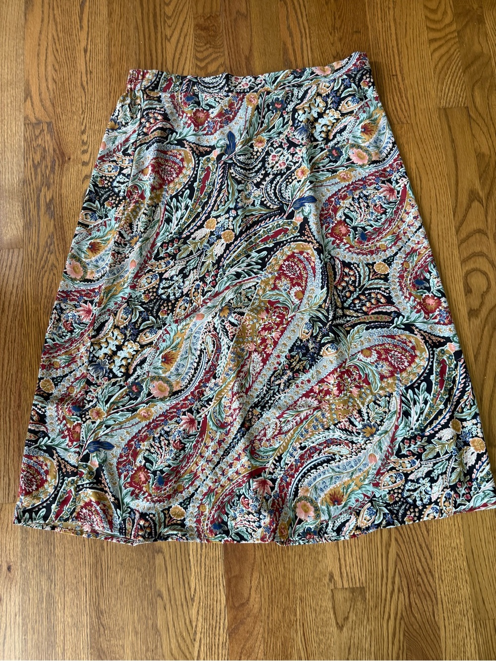 Vince Camuto Women’s XL Paisley Floral A-Line Midi Skirt Lined Boho Elastic